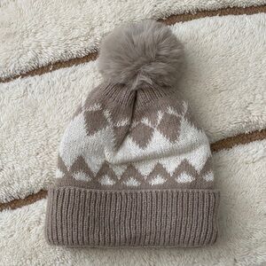 Cozy Knit Pom-Pom Beanie - Brown and Cream